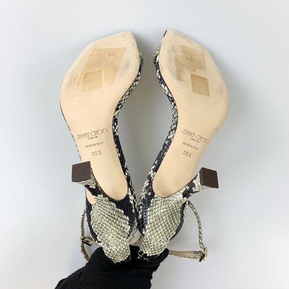 NIB Jimmy Choo Black and Taupe Snake Marin 90 Heeled Sandals Size 36.5 - Picture 10 of 10